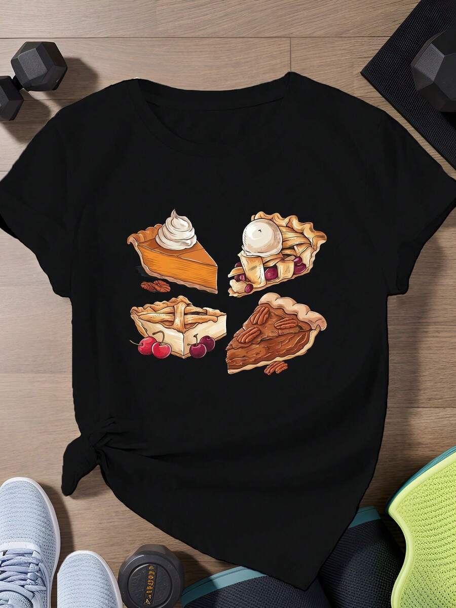 Ligeropumpkin Captivating Pastel Illustration Women's Plus Size Short Sleeve Sports T-Shirt Summer - 黑色 - 查看 1