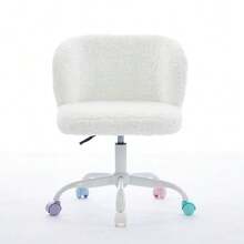 Girls' Faux Rabbit Fur Office Chair, Swivel Vanity Chair, Cute And Fluffy, Adjustable, With Quiet And Colorful Casters, Soft Padded Office Chair For Bedroom, Office And Dorm Room, Cream, Beige - 米色 - 查看 1
