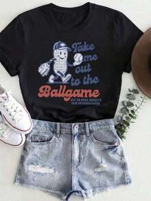 Baseball Game Day T-Shirt, "Take Me To The Baseball Game" T-Shirt, Vintage Baseball Sports T-Shirt, Retro Summer Sweatshirt, For Men And Women OT0L Women's T-Shirts - 黑色 - 查看 3