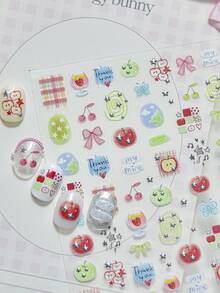 1pc Hand-Painted Apple Nail Art Sticker, Cute 5D Fresh Fruit Nail Accessory, Handmade Nail Decal, Nail Jewelry, Suitable For Women And Girls, Quality Nail Product, Short Nail Sticker, Summer Nail Sticker - Multicolor - View 6