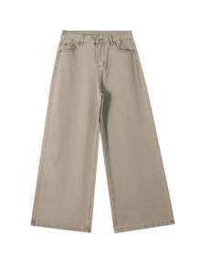 Retro American Khaki Straight Leg Loose Wide-Leg Jeans For Women, New Arrival Maxi Length Pants Casual Fall - Khaki - View 5