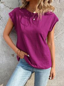 Camiseta casual de cuello redondo y mangas de murciélago - Rojo violeta - Ver 5