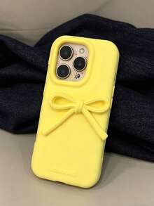 Fashionable Korean Style Yellow Bow Full Coverage Phone Case, Compatible With Apple 17/17Pro/17ProMax/16/16ProMax/15/14/13/12/11, Soft TPU Shock-Proof Anti-Fall Full Body Case, Spring/Summer New Arrival, Suitable As Birthday Or Holiday Gift For Women - Yellow - View 3