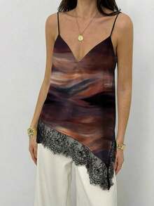 Top de tirantes de mujer con encaje y bajo asimétrico - Multicolor - Ver 3