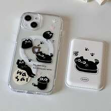 1件 Worried Black Cat Magsafe 磁吸皮革卡夾手機殼，相容 Apple - 彩色 - 查看 1