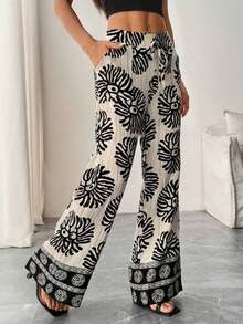 Pantalones sueltos para mujer con rayas azules de tiro bajo para vacaciones y uso informal - Multicolor - Ver 7