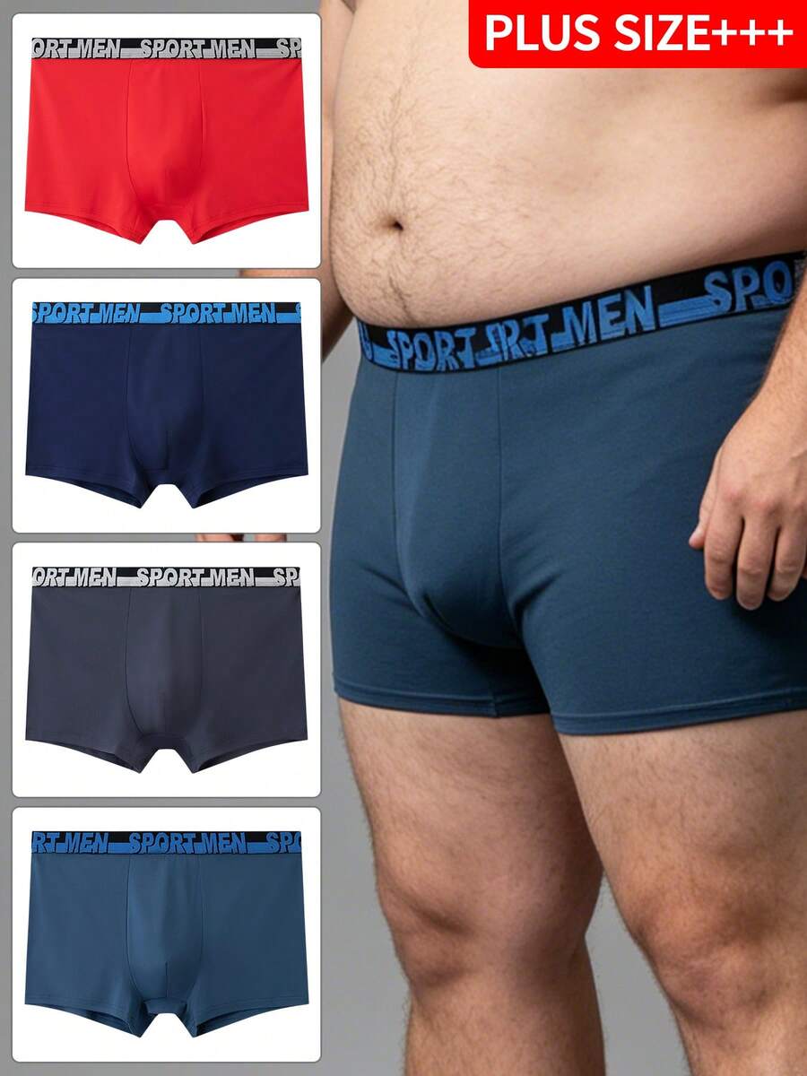 4pcs/Pack Plus Size Men's Solid Color Boxer Briefs, Breathable Waistband Comfortable Underwear - Multicolor - View 1