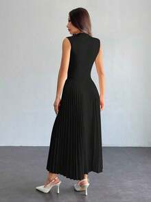 Vestido ajustado de línea A con pliegues elegante para mujer - Negro - Ver 2
