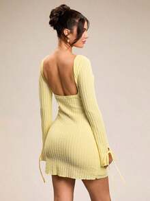 Vestido de textura amarillo claro para fiesta, escuela, vacaciones, cumpleaños, salida nocturna, verano, primavera, San Valentín, carnaval, vacaciones en la playa, Nashville, vestidos pastel, vestido sin espalda - Amarillo - Ver 1