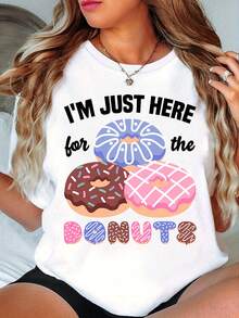 Camiseta casual holgada de verano con un divertido estampado de dona - [Blanco] - Ver 1