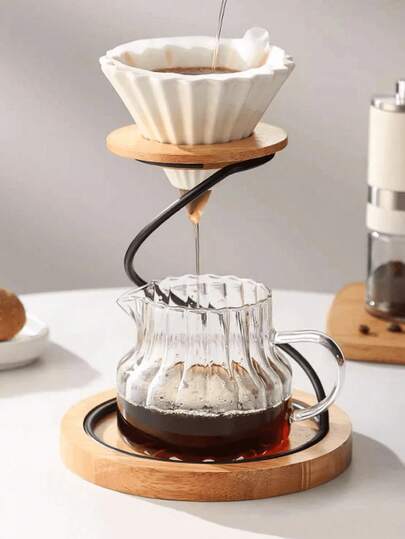 Pour Over Coffee Maker Metal Stand With Wooden Base,Coffee Cup Holder,Pour Over Coffee Station Dripper Stand With Wooden Filter Holder