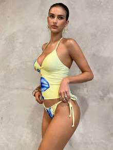 Conjunto de bikini a cuadros de cereza dulce - amarillo ganso 2 - Ver 4