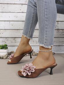 Giày sandal cao gót hở mũi bằng lưới thoáng khí màu cà phê mùa hè mới, sandal gót nhọn tối giản đa năng dành cho nữ. - màu nâu - Xem 3