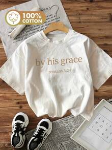 Women's Summer Top. Minimalist Style From His Grace Romans 3, Short-Sleeved T-Shirt With A Round Neck, Printed, Made Of Pure Cotton. Relaxing And Comfortable. - 白色 - 查看 9