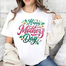Camiseta Blanca con Estampado del Día de la Madre, Corte Holgado Casual para Uso Diario y Actividades de Ocio - Negro - Ver 3