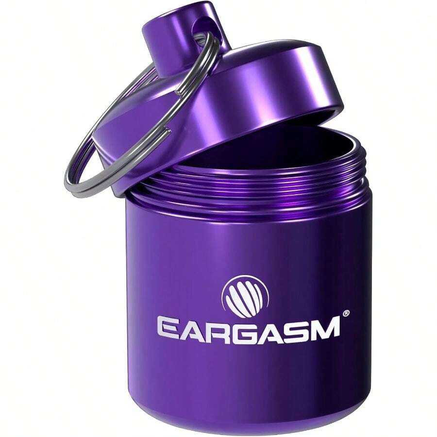 Eargasm Keychain Earplug Travel Carrying Case - Convenient Metal Waterproof Keychain Container Perfect For Traveling With Ear-Plugs, Pills, Medicine, Small Items On-The-Go - Purple, 1.06 Inx 1.6 In - 標準紫色 - 查看 1