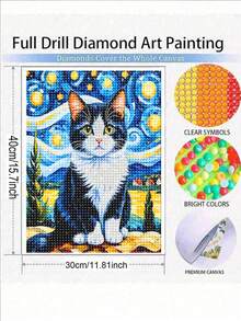 梵高《天蓝色的猫》DIY钻石画套装 - 钻石艺术马赛克工艺品，温馨治愈的艺术设计，沉浸式手工减压，家居装饰艺术DIY工艺爱好者的节日惊喜礼物 - 圓鑽 - 查看 10