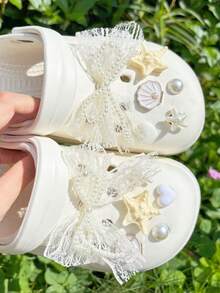 12 pezzi Accessori con fiocco in pizzo bianco, decorazioni a forma di stella marina bianca per scarpe, clip rimovibili per scarpe, fiori decorativi per scarpe fai-da-te, alla moda ed eleganti, adatti per sandali traforati, ciabatte, ottimi come regali per le vacanze - Albicocca - Visualizzare 7
