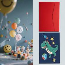 Thiệp chúc mừng sinh nhật và ngày lễ hình khủng long nhỏ 1Sky, kích thước 7.1 inch x 4.7 inch | Giấy cao cấp | Thiệp chúc mừng dành cho học sinh, bạn bè, con gái, con trai, bạn cùng lớp. - Mảnh duy nhất - Xem 7