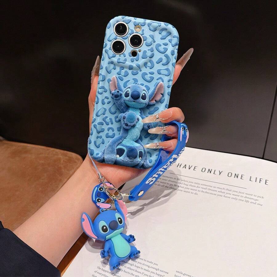 Disney Lilo And Stitch Phone Case : 3D Fluffy Pattern Border Protector Phone Soft Phone Case With A Free Cute Stitch Bracelet Chain Lanyard, Stitch, Lilo, Angel, For Apple 17 Promax 17 Pro 16 15 14 13 12 11 Pro Max XS Max X XR Soft Cover Summer Phone Case - trắng - Xem 1