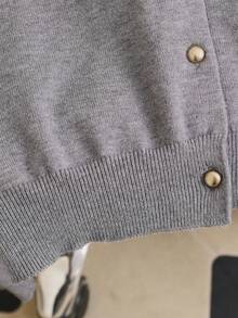 GIGOGOU 女款時尚刺繡針織開襟毛衣，柔軟長袖灰色針織衫，適合秋冬穿著 - 灰色 - 查看 10