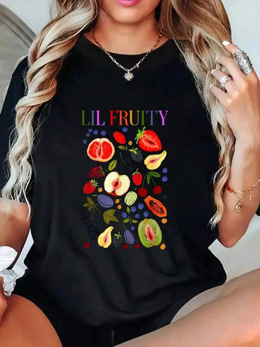 Camiseta Lil Fruity Estilo Retro con Frutas para el Mes del Orgullo Lésbico Gay LGBTQ - Negro - Ver 1