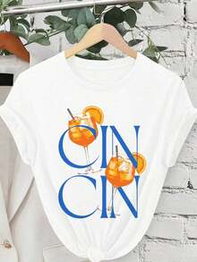 Camiseta Casual de Talla Grande con Estampado de Ramas de Cítricos de Verano, Camiseta Vintage Retro para Mujer - Blanco - Ver 4