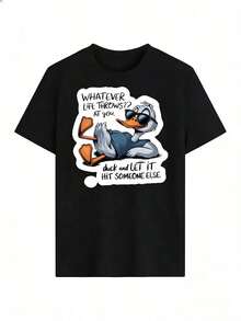 Relaxed Duck T-Shirt With "Whatever Life Throws At You" Slogan.  Short-Sleeved T-Shirt For Spring/Summer 2026, Made In Mexico, 180 Grams. Cartoon Print, Couple Design, Suitable For Indoor Or Outdoor Wear. Crew Neck, Unisex, Ideal For The Office And Leisure. One-Pack. - BK-P631577SLNDXZGY378 - 查看 2