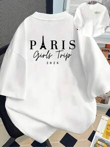 180g Cotton Short-Sleeved T-Shirt - Short-Sleeved T-Shirt With Front And Back Print - Paris, Girls' Trip -  Printed T-Shirt For Women, Spring/Summer, Short-Sleeved, For All Seasons, Modern Outfit - Unisex. - 白色 - 查看 7