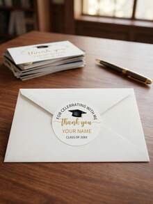 Pegatinas redondas personalizables con texto, etiquetas de regalo personalizadas para fiestas, decoraciones de celebración lindas y exquisitas, adecuadas para cajas de pasteles, invitaciones, álbumes de recortes y son una opción de regalo única para la temporada de graduación, aniversarios y eventos festivos. Recuerdos personalizables con texto. - Estilo D - Ver 6