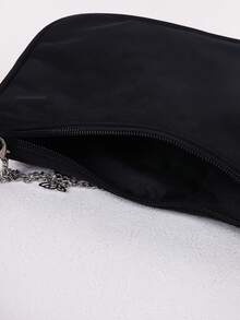 Butterfly Chain Decor Solid Color Underarm Shoulder Bag, Lightweight Zipper Handbag For Teenagers Girls - Black - View 4