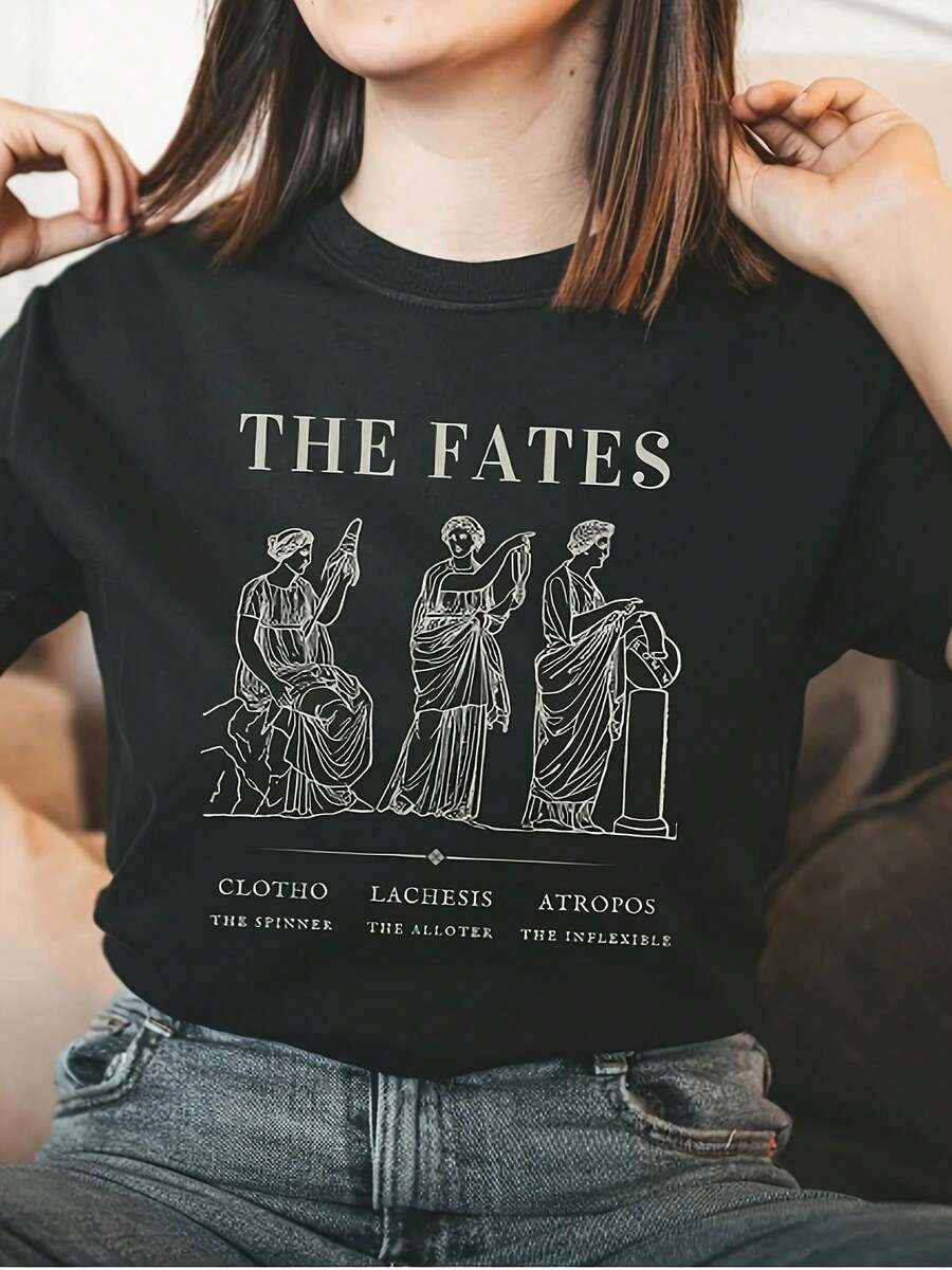 Destiny Oversize T-Shirt, Extra Large, Greek Mythology T-Shirt, Ancient Greek Literature T-Shirt, Poetry, Light Academy, Book Lover, Book Nerd, Book Lover - 黑色 - 查看 1