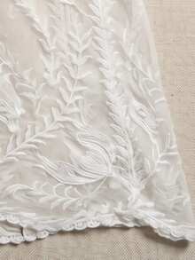 Bohemian Style Floral Lace Sheer Maxi Dress, Long Sleeve Round Neck Beach Resort Pool Party Cover Up - White - View 10