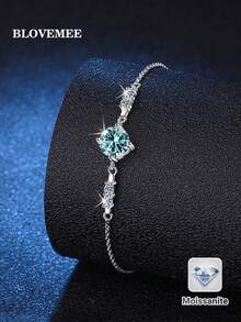 1 Vòng tay Moissanite màu xanh lam 1 Carat bạc 925 ngọt ngào và đa năng, thích hợp cho phụ nữ đeo trong các dịp hàng ngày, tiệc tùng và đi làm, Vòng tay kim cương làm quà tặng trang sức cho Ngày của Mẹ - Màu xanh lam - Xem 6