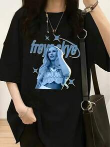 Camiseta unisex de manga corta, Verano Tops El Freyaskye Diseño Características A Personaje Imagen Exhibición A Estilo Camiseta - A Mujeres A la moda Informal Cuello Redondo Manga corta Superior, Hecho De Suave, Con A Suelto Ajuste Esencial Para Todos Moda Amantes.Unisexo Camisetas Para Verano Salidas Gráfico Camisetas Jugadoras hombre, , ,  mujer,romwe hombres, boho chic,maestras regalos,camiseta para conjuntos de mujer con curvas para mu,y2k, - Negro - Ver 1