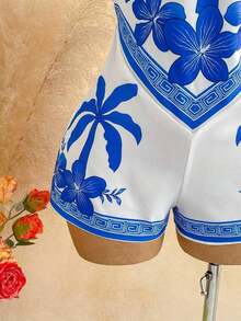 Este nuevo mono mini con estampado floral tropical sin espalda y adornos metálicos es perfecto para fiestas, citas, el Día de San Valentín, Pascua, carnavales, té de la tarde, playas, cruceros, vacaciones en la ciudad, estilos bohemios, patrones florales románticos y otras ocasiones. - Multicolor - Ver 5