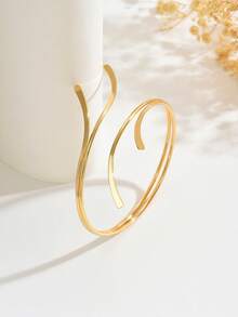 1 pieza Brazalete de metal liso ajustable y retorcido de diseño abierto, elegante y personalizado, adecuado para festivales de música, fiestas de baile y eventos - Dorado - Ver 3