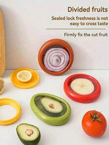 8-Piece Silicone Fruit & Vegetable Storage Containers Set – Fridge Organizers With Lids For Onion, Avocado, Tomato, Lemon & Berries – Reusable Anti-Oxidation Food Keepers To Keep Produce Fresh (Gray) - View 3