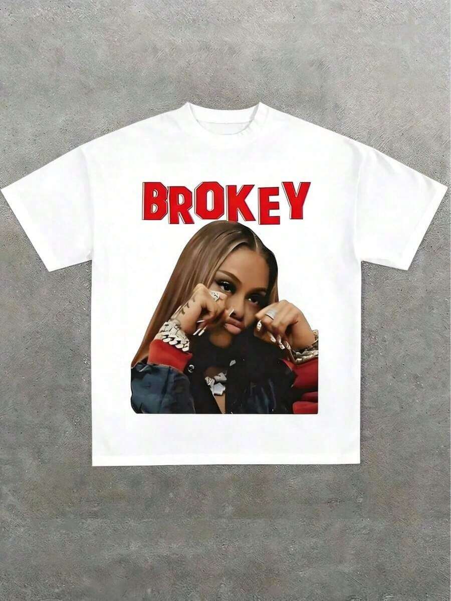 Loose-Fitting Short-Sleeved T-Shirt With A Hip-Hop Print, Casual, Made Of 220g Pure Cotton, Perfect For Summer. Suitable As A Gift. Women's T-Shirt. Blouses > Stylish. Boho Chic. Soft, Breathable, And Comfortable Women's Top, Ideal For Spring, Summer, And Autumn, Perfect For Vacations, Travel, And Everyday Wear. - 白色 - 查看 1