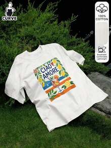 Blusa de manga corta de algodón 100% con estampado de letra de limón, talla grande, para mujer, de estilo casual y de moda, camiseta gráfica, tela suave, ropa de algodón, ropa exterior, estampado, camiseta de verano, camiseta de mujer, parte superior, ropa de verano, atuendo de vacaciones, estilo de viaje, vibra de playa, ropa de resort minimalista, estilo de vacaciones en la isla, estado de ánimo de verano, inspiración de atuendo de verano, ropa de resort, estilo junto a la playa, París, Los Ángeles, Londres, Bangkok Blanco - Blanco - Ver 7