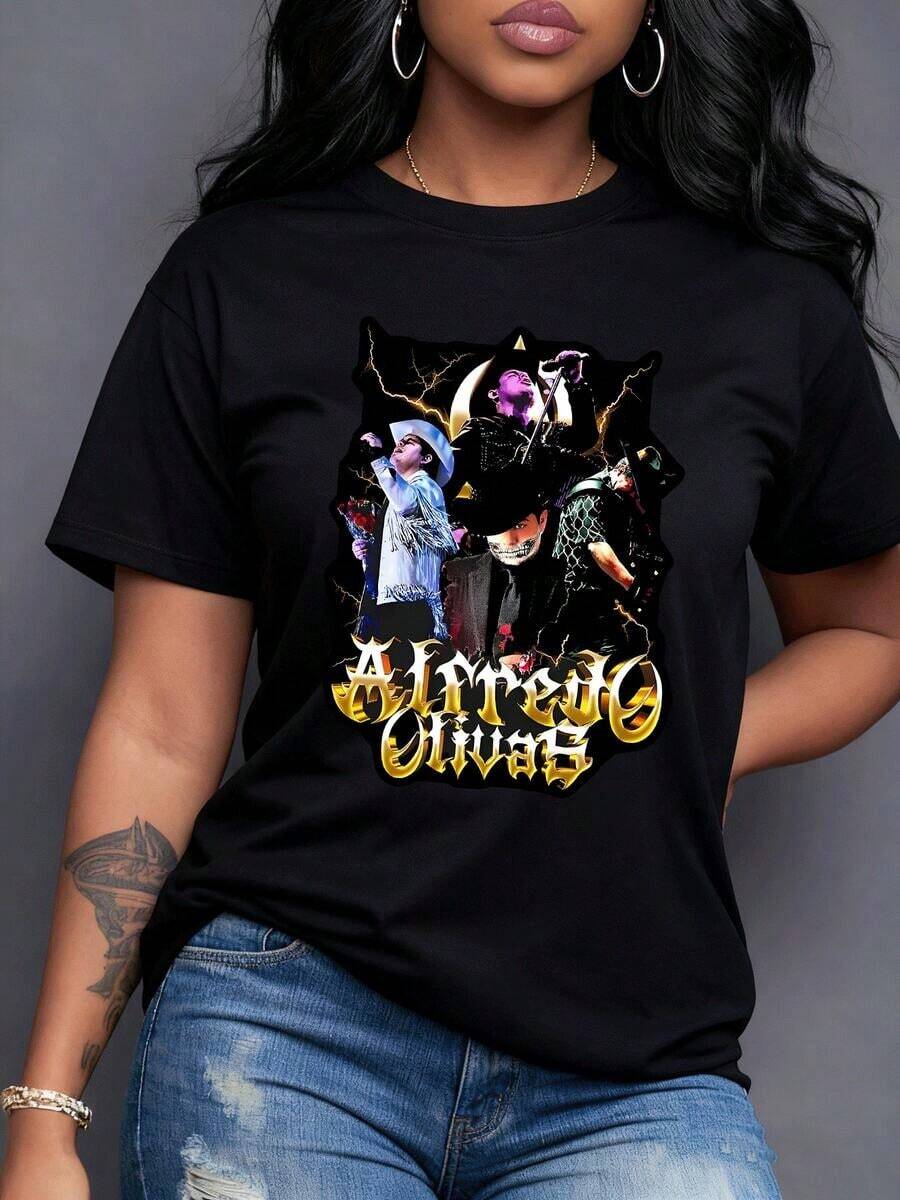 A Vibrant Tribute To , Featuring His Signature Skull Face Paint, Intense Performances, And Beams Of Energy And His Name In Gold, Highlighting His Musical Passion And Unique Charisma-Perfect For Fans. Women's 100% Cotton T-Shirt, Casual Short Sleeves. - 黑色 - 查看 1