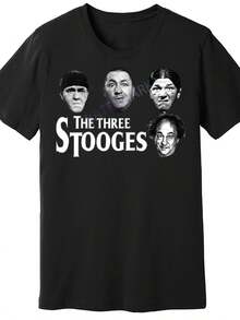 Three Stupid Graphic Tee - Slim Fit Short Sleeve Tee Featuring The Iconic Comedy Trio (Moe, Larry, And Curly), Machine Washable Casual Tee For Year-Round Wear, Nostalgic Style. With A Crisp, Streamlined Cut, This Garment Creates A Clean And Vibrant Look. Its Relaxed Yet Flattering Silhouette Suits All Body Types, Offering A Style That Is Both Casual And Sophisticated. - 黑色 - 查看 1
