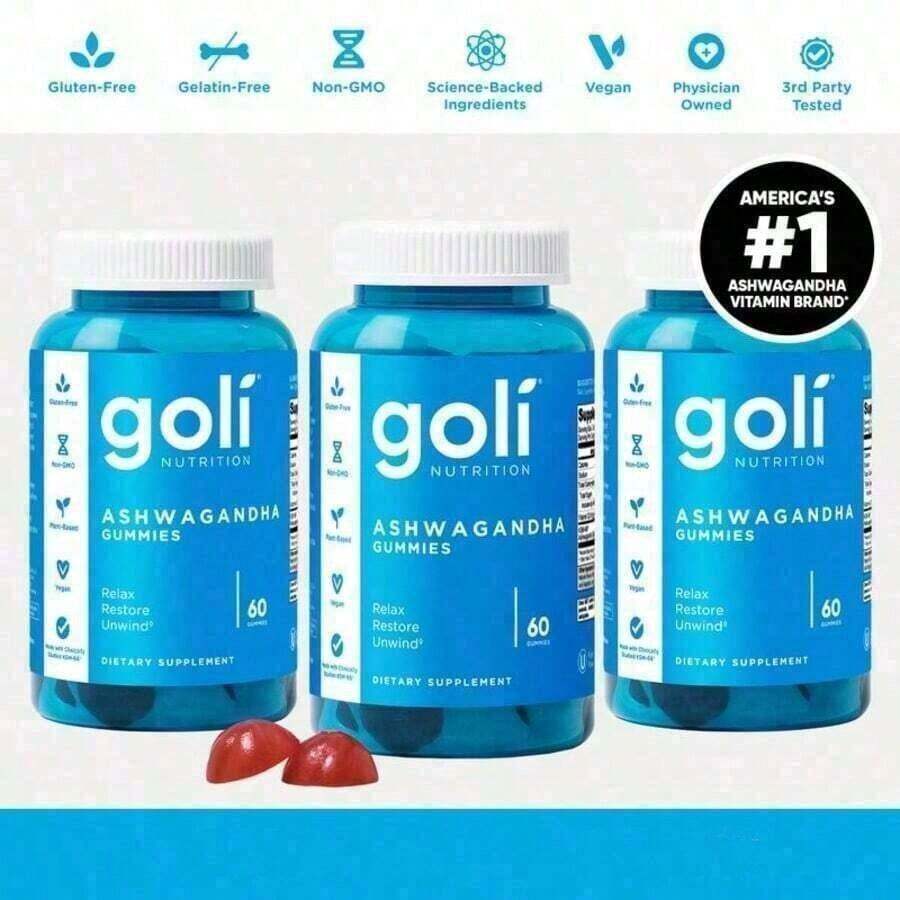 Goli Ashwagandha Gummies With Vitamin D & KSM-66 – Mixed Berry Flavor, Vegan, Non-GMO, Gluten & Gelatin Free – 60 Gummies Per Bottle - 3包 - 查看 1