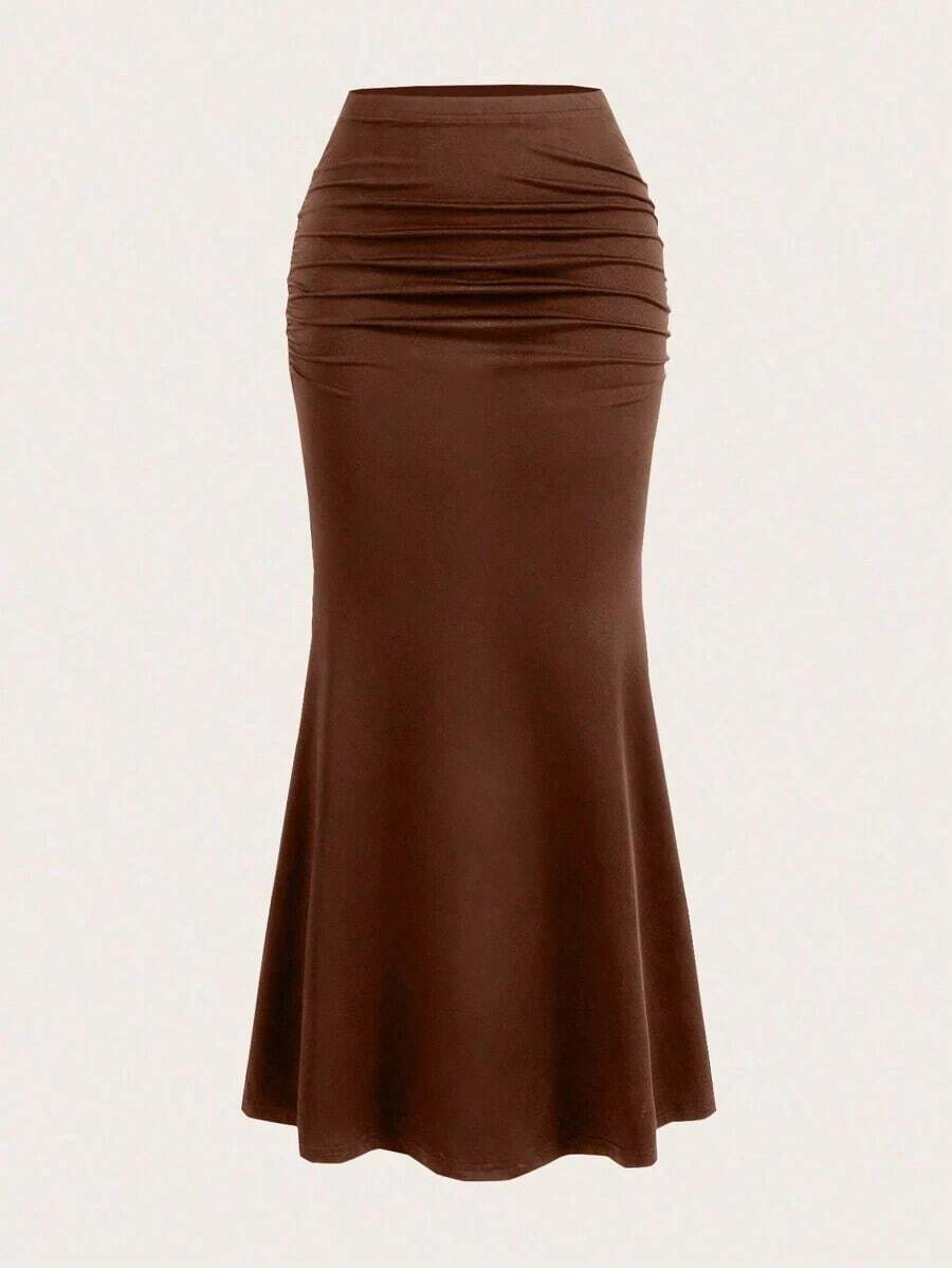 plisada de unicolor con cola de pez para mujer - Marrón - Ver 1