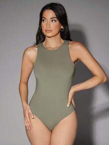 Camiseta sin mangas de color sólido - Verde militar - Ver 9