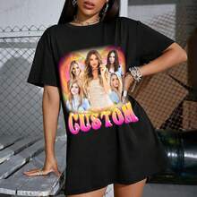 LucBuy Camisetas Personalizadas de Rap Pirata, Sudadera Extragrande con Texto y Fotos de Caras Retro Personalizadas, Cara Gráfica Cuello Redondo Casual Hombro Caído Sudaderas con Capucha Regalos - Estilo 7 - Ver 2
