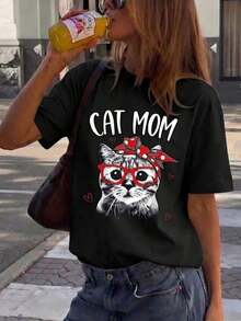 Camiseta de manga corta con cuello redondo y estampado para mujer, corte holgado informal, tela súper suave y cómoda, estilo de moda urbana, camiseta gráfica clásica que combina con todo, top básico diario ligero y transpirable, perfecta para uso diario, vacaciones informales, ir al trabajo, salidas al aire libre, reuniones de fin de semana, compras y actividades de ocio, camiseta casual de gran tamaño y a la moda para damas. VJNI - Negro - Ver 2