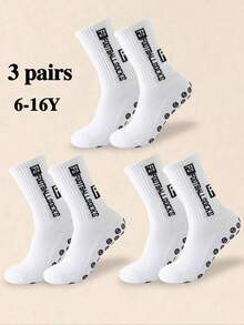3 Pairs Thick Terry Cushion White Sports Socks For Boys, Anti-Slip Dot Grip Professional Athletic Socks For Basketball, Football, Training, Comfortable Soft Moisture-Wicking Breathable Mesh Design - White - View 8