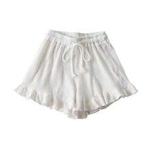 2025 nuevo verano pantalones cortos con volantes moda mujer Y2K sólido cintura alta cómodos pantalones cortos sueltos ropa de calle informal ropa elegante - BLANCO - Ver 5