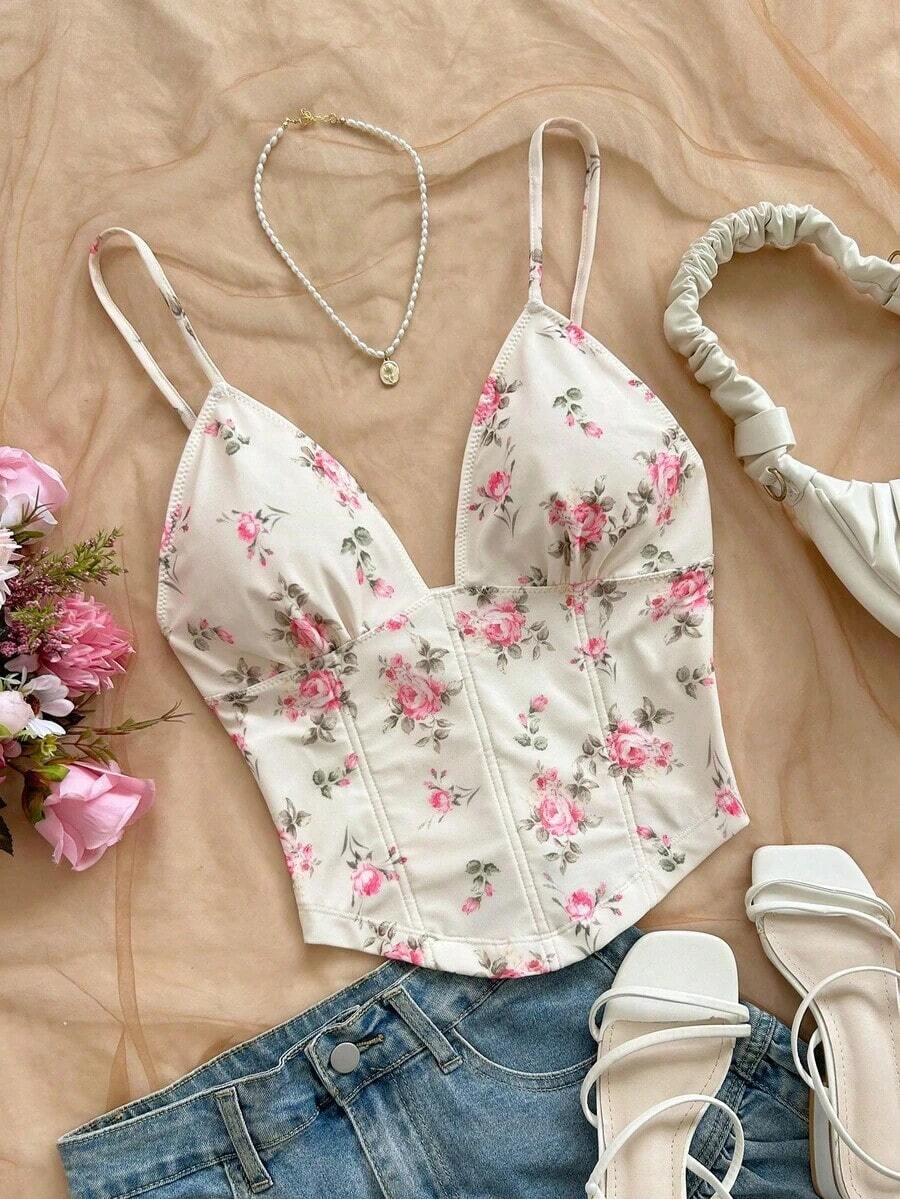Camiseta sin mangas de punto rojo con escote en V y espalda cruzada, adecuada para citas, estilo bohemio, vacaciones, otoño, ropa de mujer, vintage, días festivos - Multicolor 2 - Ver 1